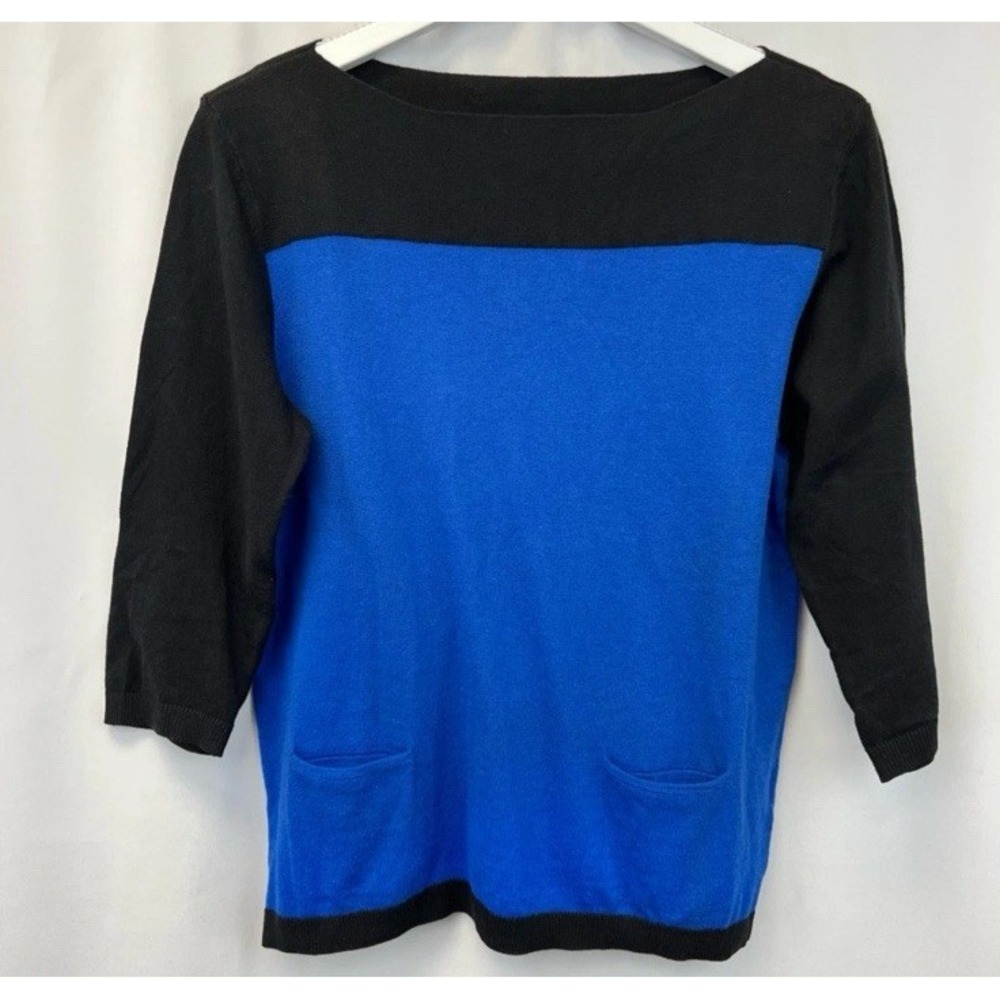 A.N.A Women's Sweater Top Two Front Pockets Color Block Blue Black Womens PXL